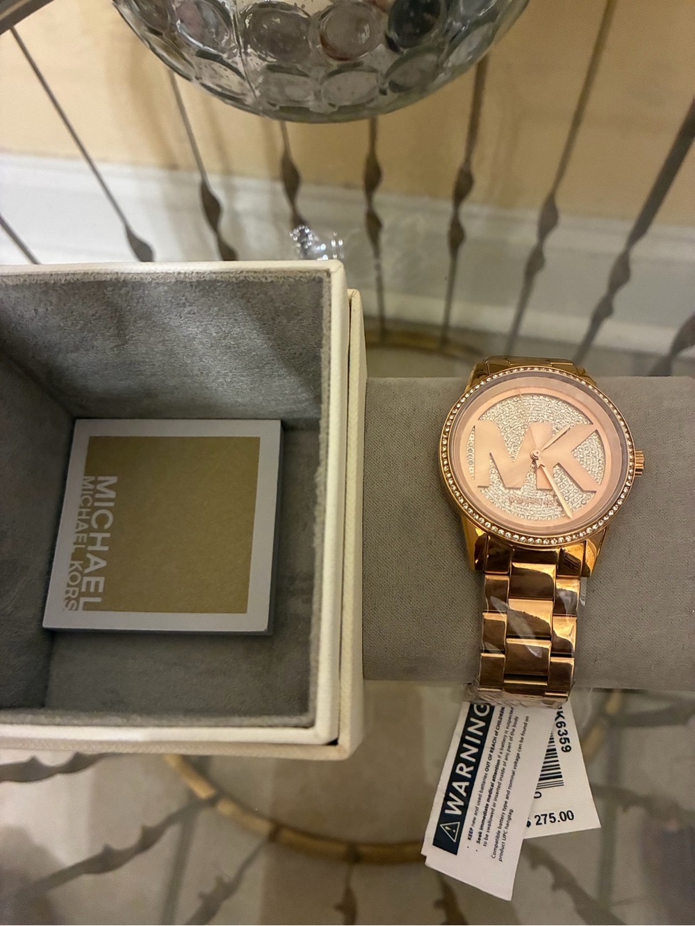 Michael Kors Rose Gold Crystal MK Logo Bracelet Watch